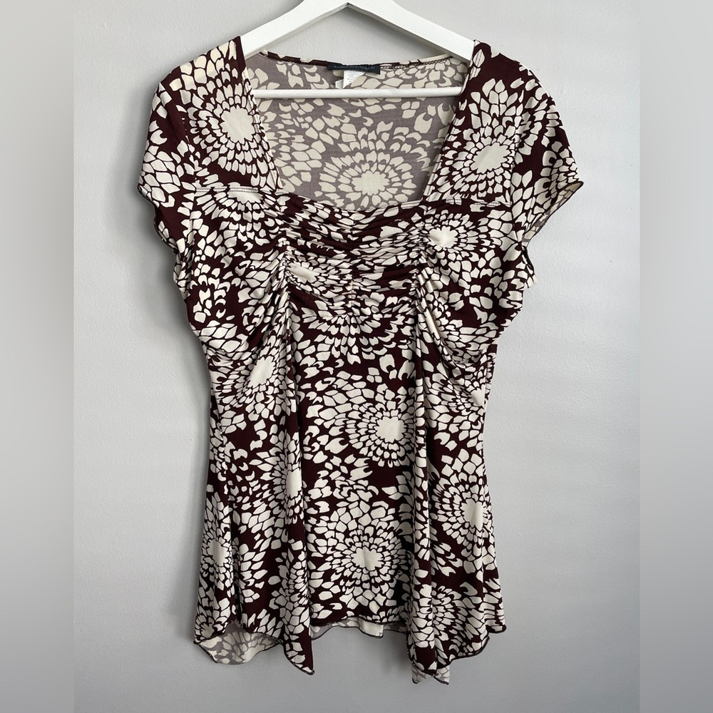 American City Wear Floral Print Blouse in Brown and Cream